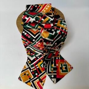 Vintage Mod Geometric Silk Feel Scarf Black Red Green Gold 57”